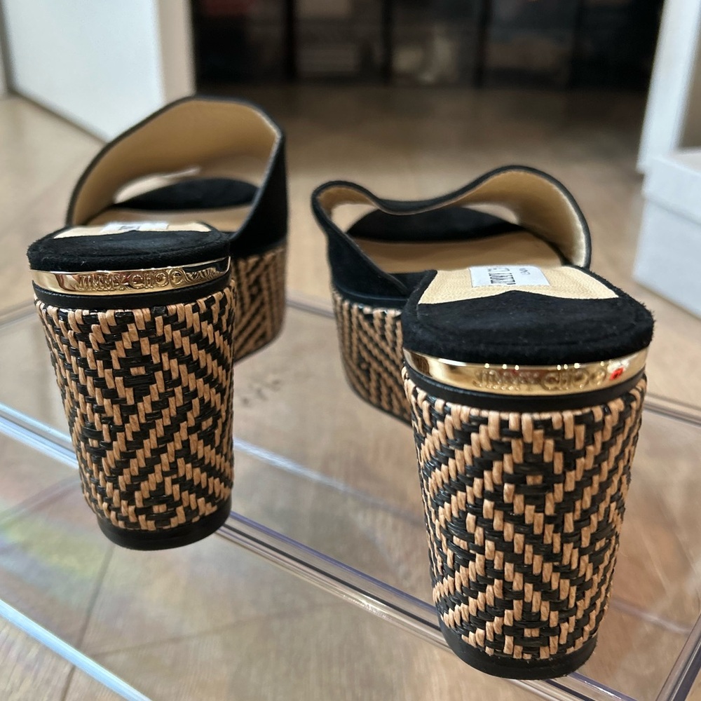 Black Suede Jimmy Choo Rafia mule wedge - Picture 8 of 8